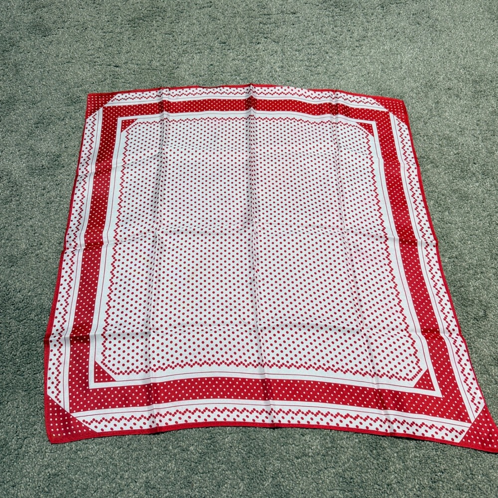 Vintage Red White Polka Dot Square Scarf Neckerchief Head Wrap 23 Inch